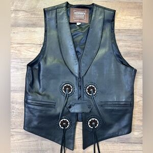 Black Leather western motorcycle vest with conchos